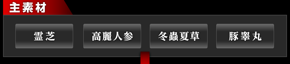 主素材、霊芝、高麗人参、冬蟲夏草、豚睾丸