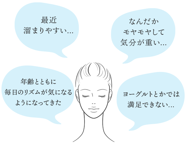 最近 溜まりやすい.../なんだかモヤモヤして気分が重い.../年齢とともに毎日のリズムがきになるようになってきた/ヨーグルトとかでは満足できない...