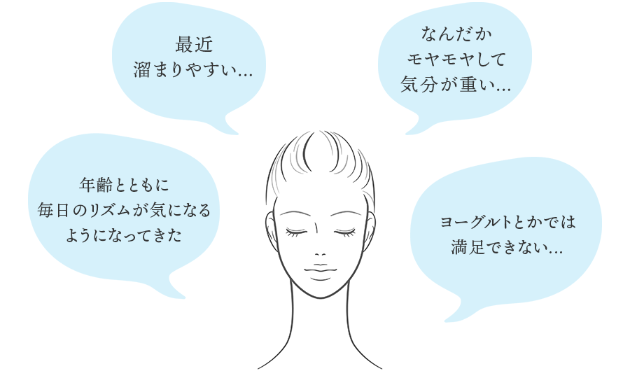 最近 溜まりやすい.../なんだかモヤモヤして気分が重い.../年齢とともに毎日のリズムがきになるようになってきた/ヨーグルトとかでは満足できない...